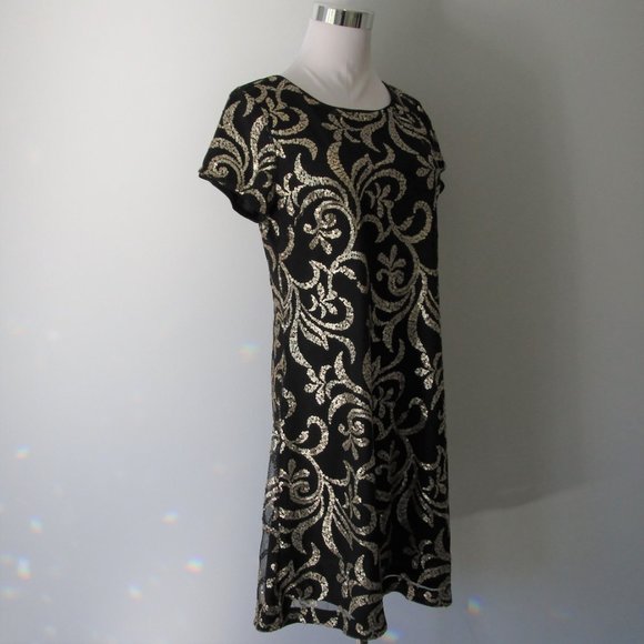 NWT Black Gold Sequin Embellished Cocktail Dress - Picture 3 of 14